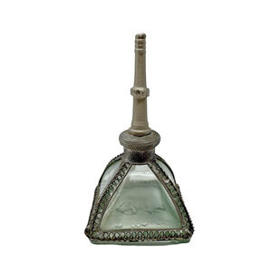 Vintage Moroccan Triangular Glass Oil Lamp w Metal Overlay & Wick Unused